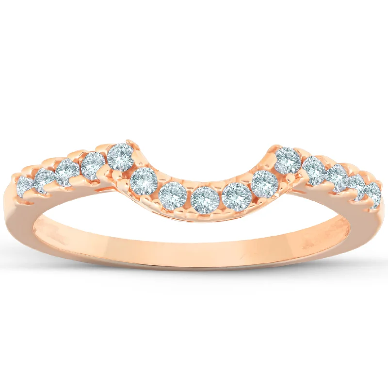 women colorful gemstone engagement rings -1/4ct Diamond Notched Guard Ring Enhancer 14K Rose Gold