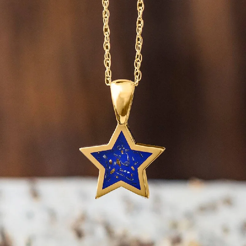 women engraved pendant necklaces -Yellow Gold Star Pendant Necklace With Blue Stardust™