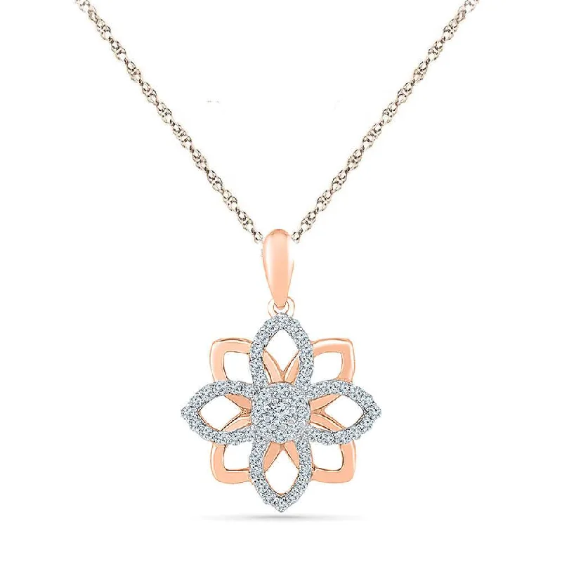 women engraved gold necklaces -Flower Pendant Necklace with Diamond Accents