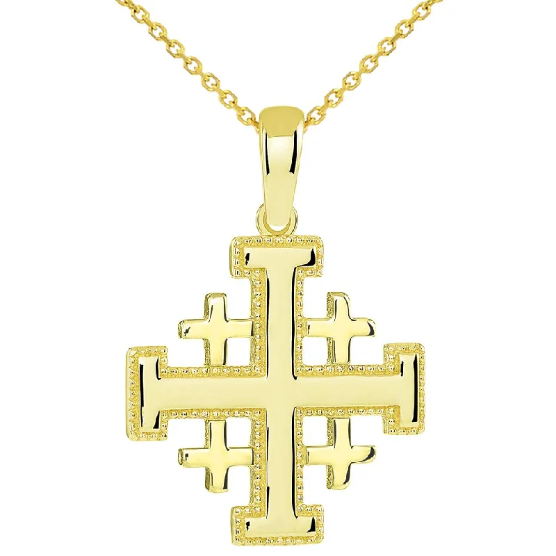 women minimalist pendant necklaces -14k Yellow Gold Religious Crusaders Jerusalem Cross Pendant Necklace