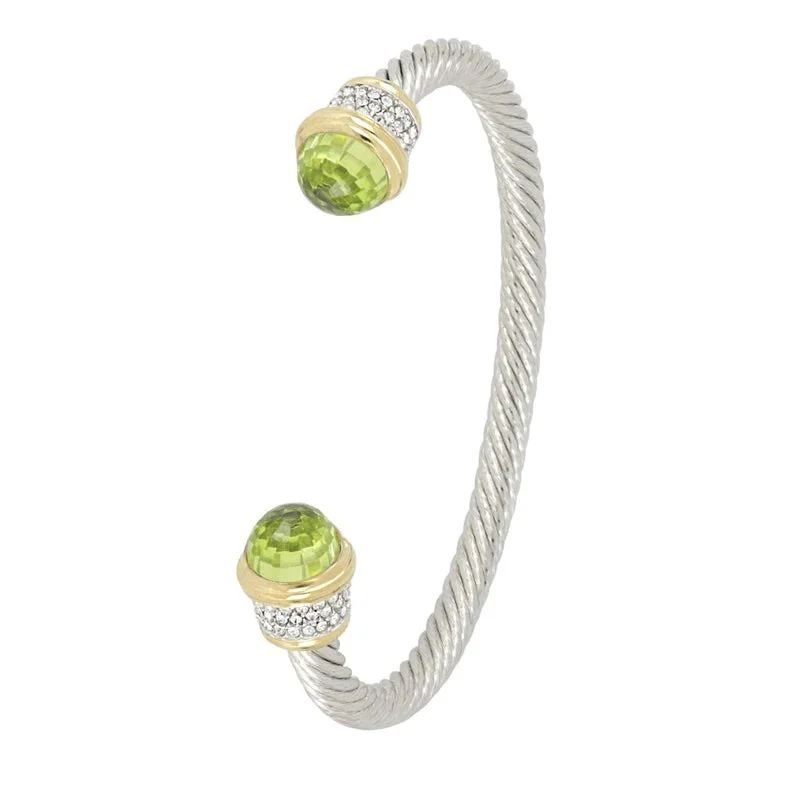 women stacking charm bracelets -Briolette Wire Cuff Bracelet with Pavé - Peridot