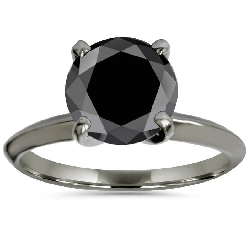 women elegant engagement rings -3ct Black Diamond Solitaire Engagement Ring 14K Black Gold