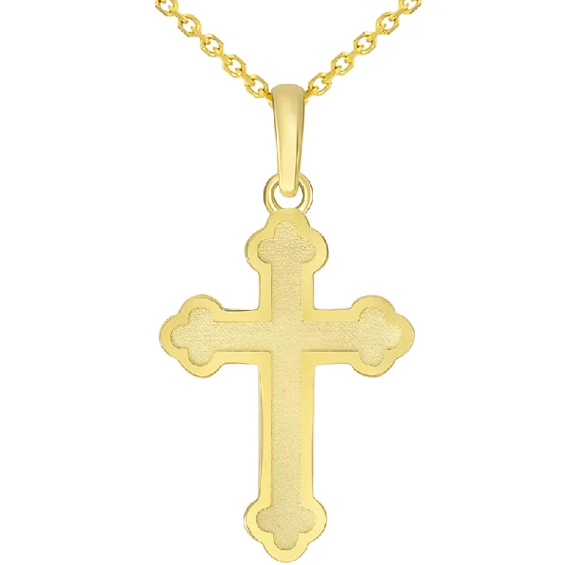 women gemstone pendant necklaces -14k Solid Yellow Gold Eastern Orthodox Cross Pendant with Cable Rolo Chain Necklace