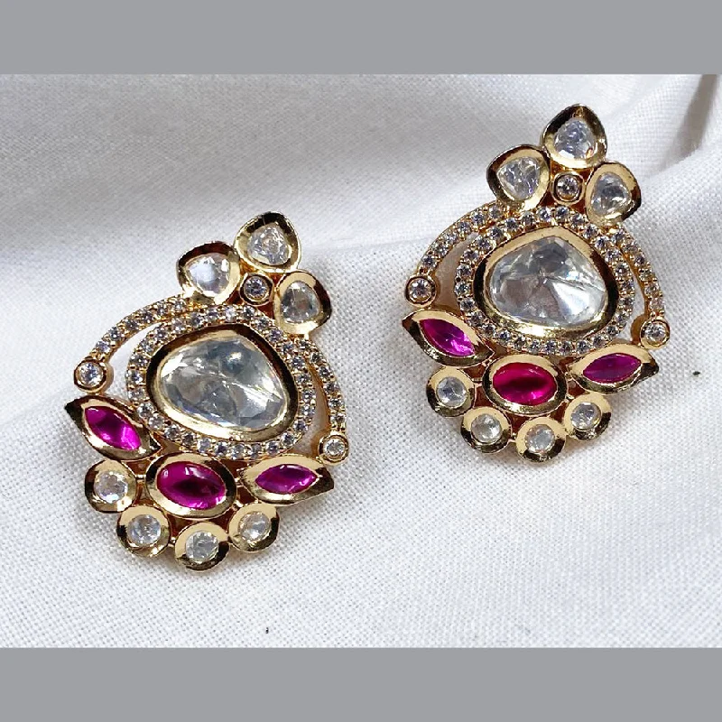 women rhinestone earrings -Royal Kundan Jewellery Gold Plated Polki Kundan Stud Earrings