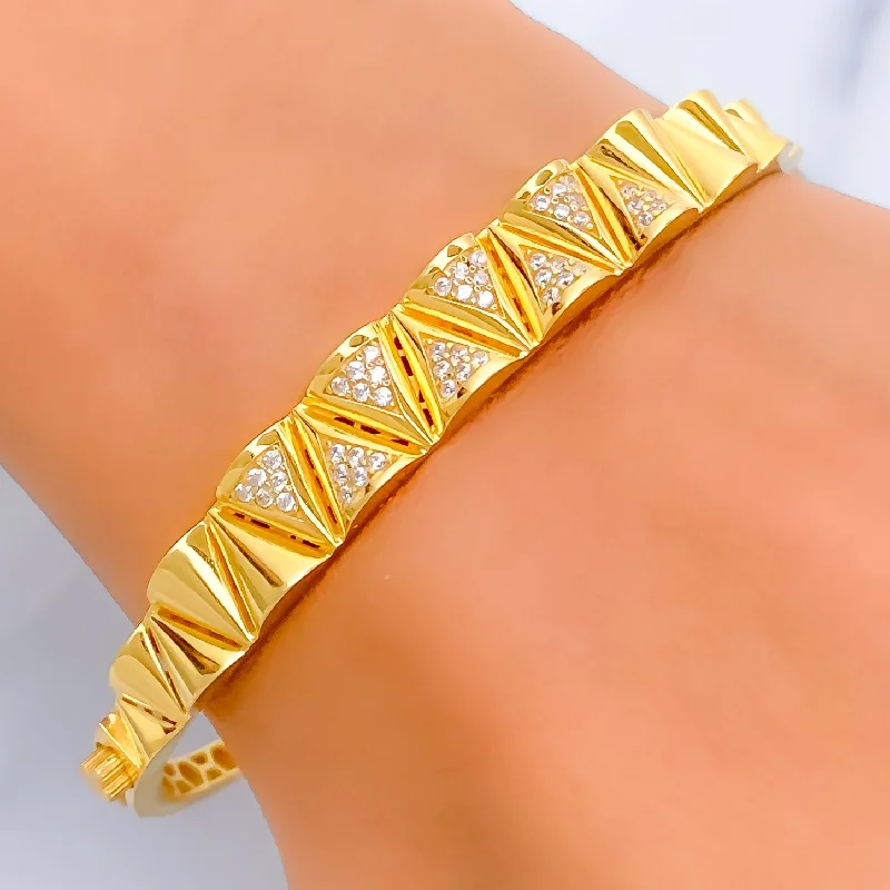 women friendship bracelets -Sleek Shimmering 21k Gold CZ Bangle Bracelet