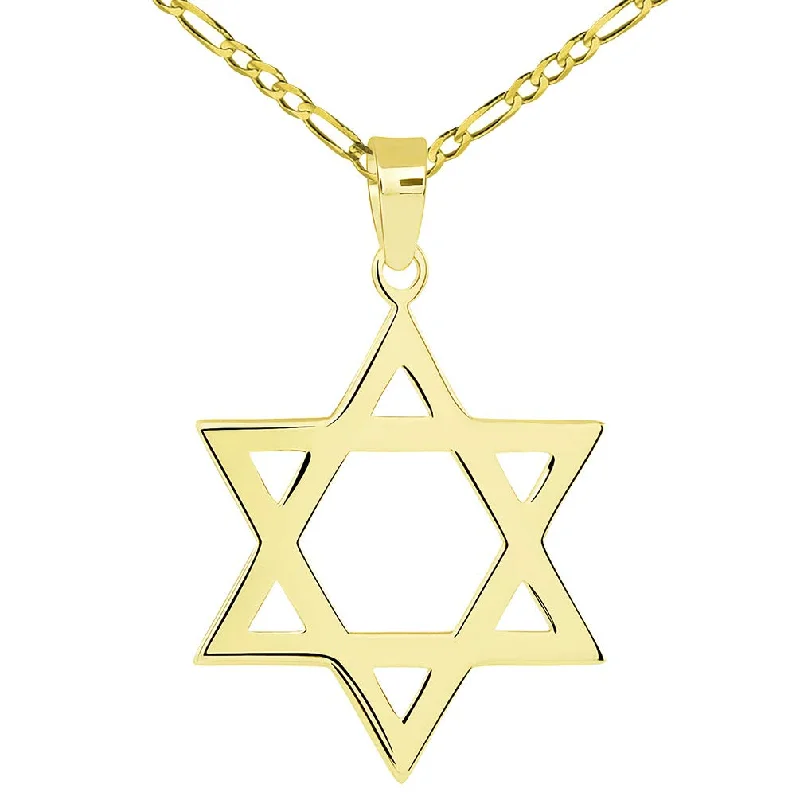 women casual necklaces -Solid 14k Yellow Gold Classic Hebrew Star of David Pendant with Figaro Necklace