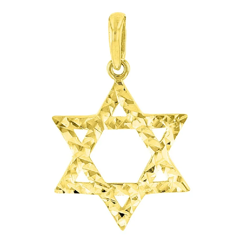 women infinity necklaces -Solid 14k Yellow Gold Textured Hebrew Star of David Charm Pendant