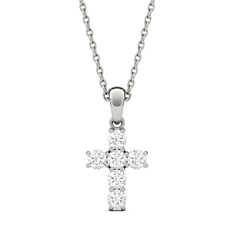 women artistic necklaces -White Gold Charles & Colvard Moissanite Cross Pendant