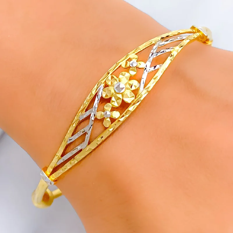 women anniversary bracelets -Luminescent Two-Tone 22k Gold Floral Bangle Bracelet