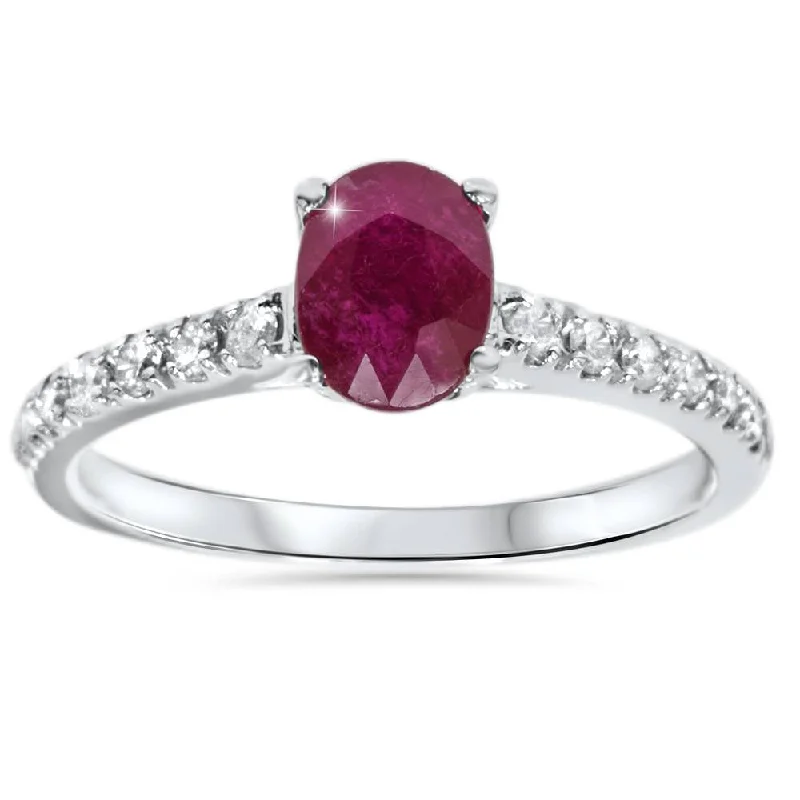 women emerald and diamond engagement rings -7/8ct Oval Ruby & Diamond Ring 14K White Gold