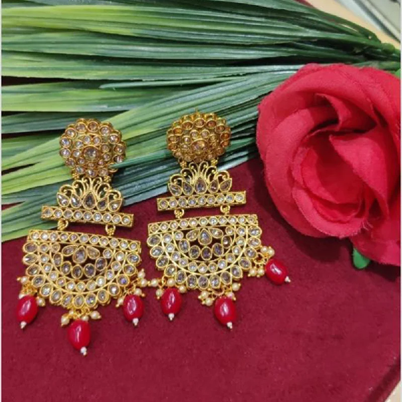 women rose gold earrings -SNERA Gold Plated designer Crystal Stone And Beads Dangler Earrings