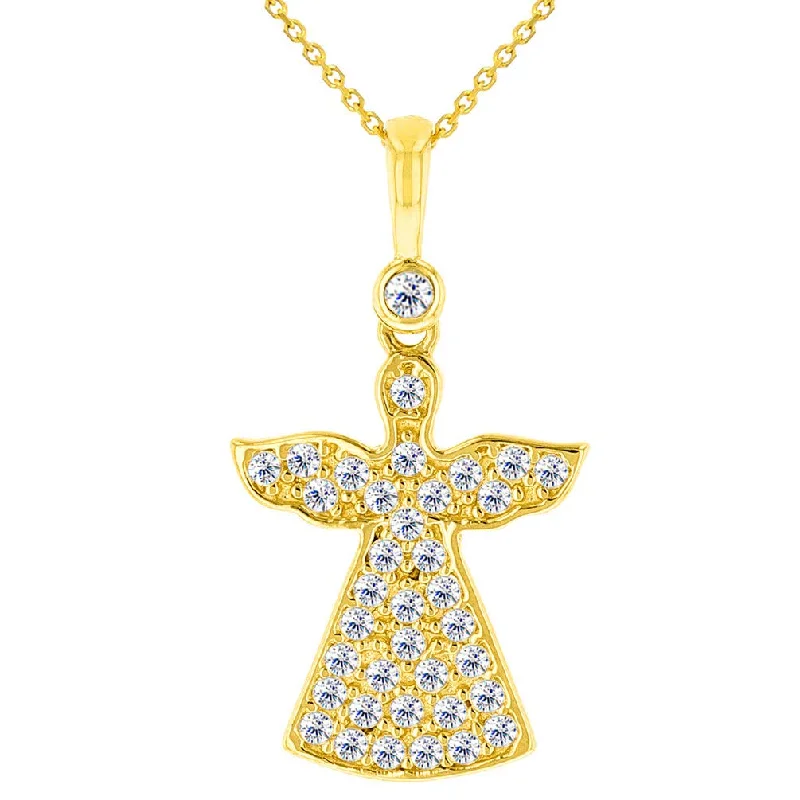 women butterfly pendant necklaces -14k Yellow Gold Guardian Angel Silhouette Pendant Necklace with Cubic Zirconia