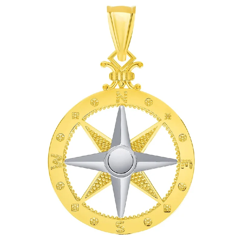 women star pendant necklaces -14k Two-Tone Gold Compass Wind Rose Pendant