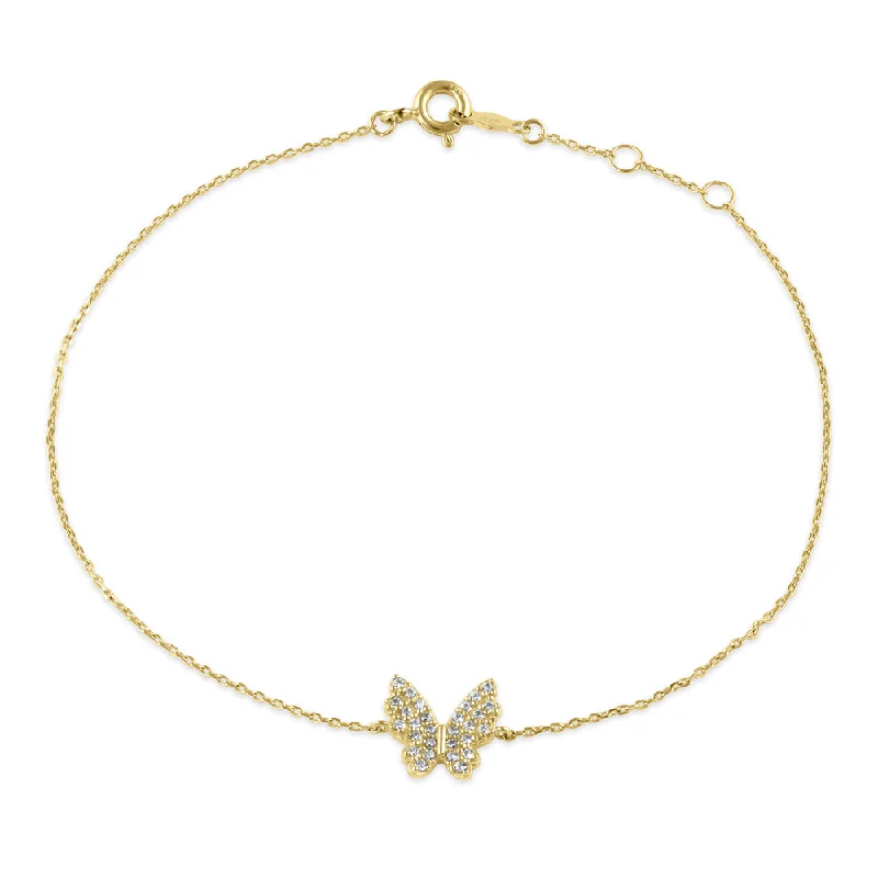 women charm bracelets -Solid 14K Gold Social Butterfly CZ Bracelet