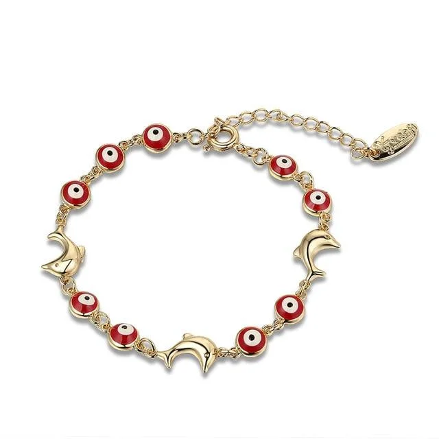 women gemstone bracelets -Fashion Red Evil Eye Dolphin Stainless Steel Bracelet