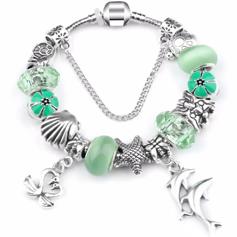 women smooth bangles -European Ocean Beach Seashell Turtle Dolphin Crystal Bead Bracelet (many colours to choose from)