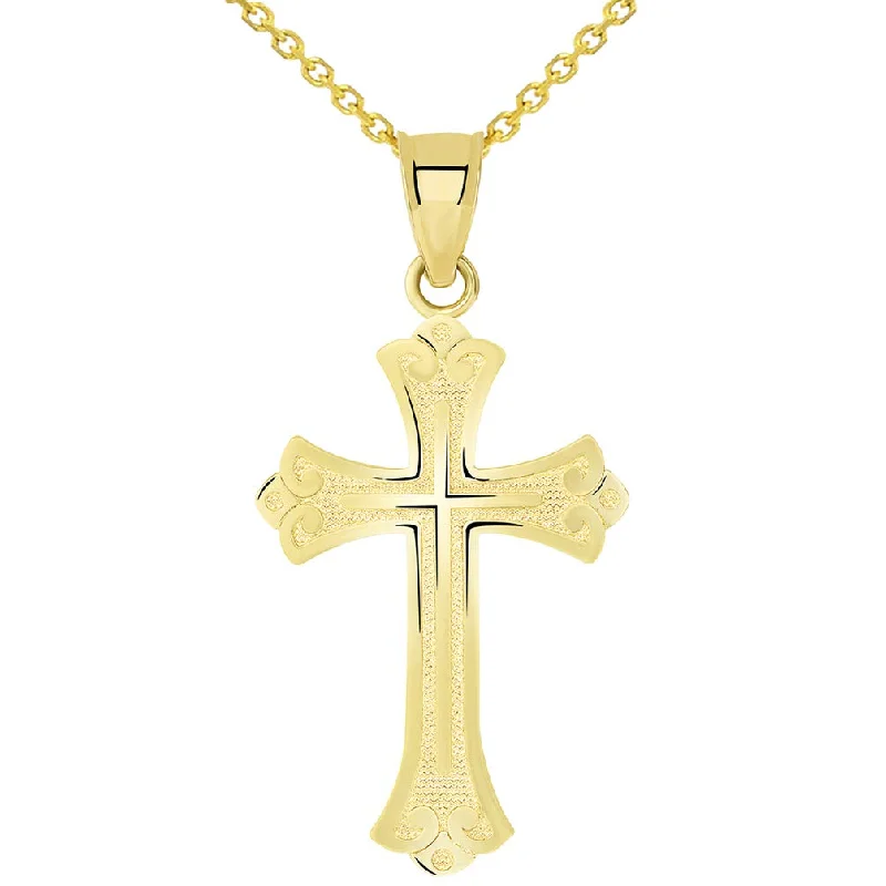 women diamond pendant necklaces -14k Solid Yellow Gold Religious Fleur de Lis Cross Pendant Necklace