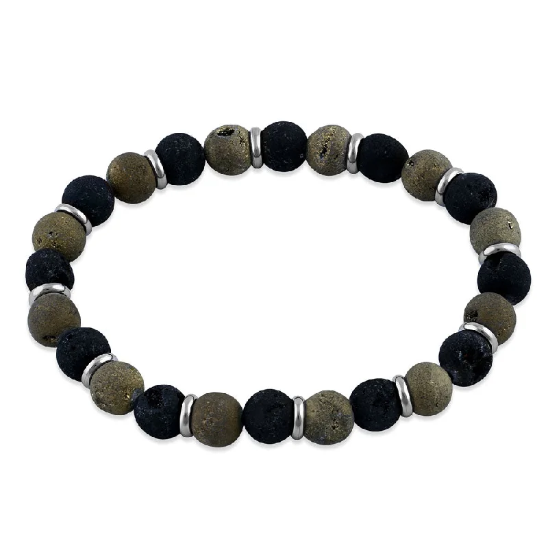 women infinity bracelets -Stainless Steel Black and Brown Druzy Bead Bracelet