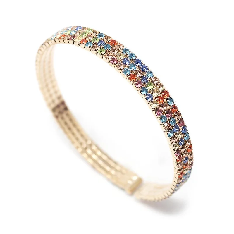 women statement bangles -MultiColor Crystal 3 Row Curly Wire Bracelet