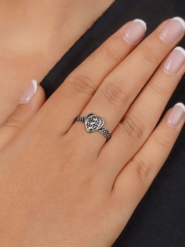 women modern wedding rings -Grey Color Silver Plated Tribal Ring - EK-SFRNG147