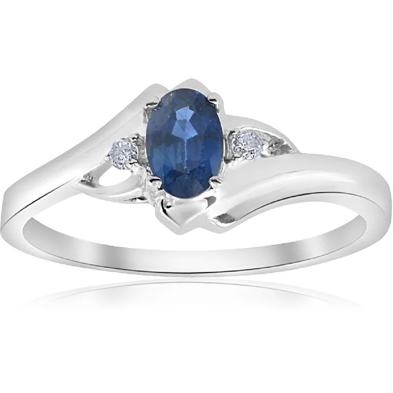 women affordable diamond engagement rings -1/2ct Oval Blue Sapphire Diamond Ring 14K White Gold