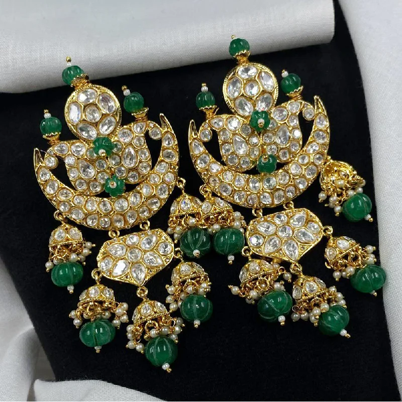 women large hoop earrings -Royal Kundan Jewellery Gold Plated Polki Kundan And Pearls Dangler Earrings