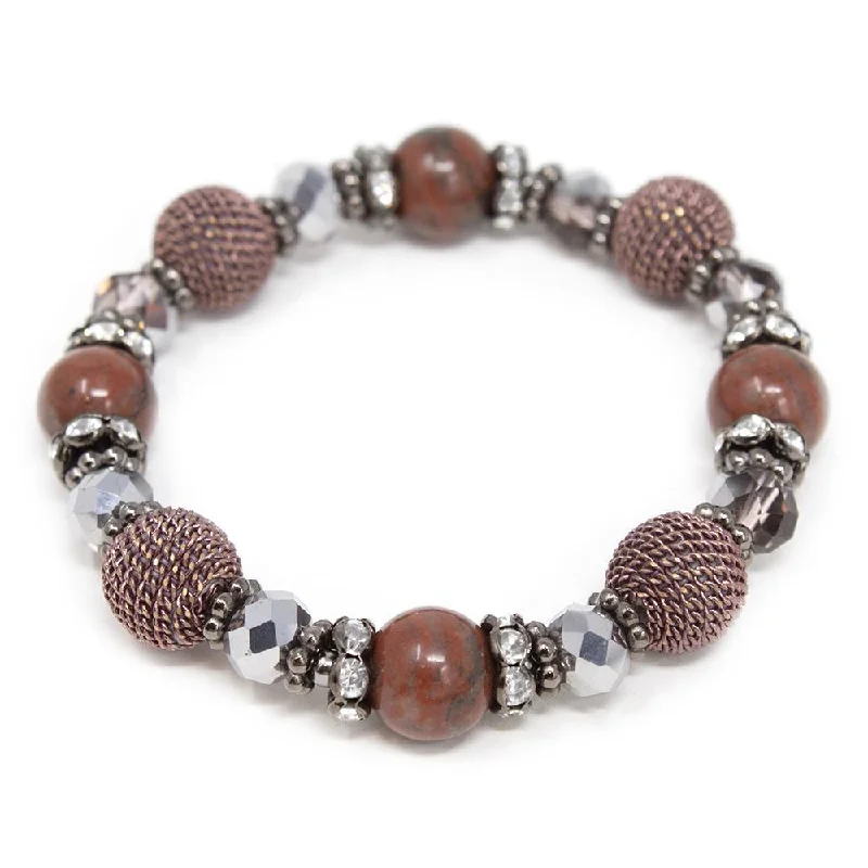 women engraved bangle bracelets -Stretch Semi-Precious Beaded Bracelet Coral