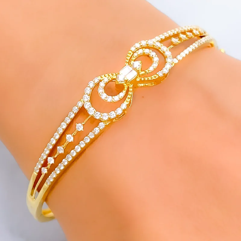 women charm bracelets -Glistening Bow Shaped Diamond + 18k Gold Bangle Bracelet