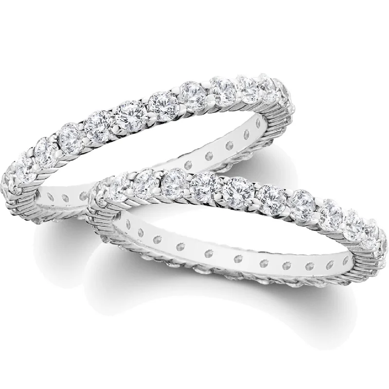 women cushion cut engagement rings -2ct Diamond Eternity Stackable Wedding Rings Set 14K White Gold