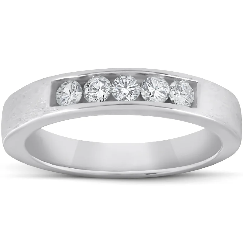 women simple engagement rings -1/3ct Mens 14K White Gold Diamond Wedding Ring Band