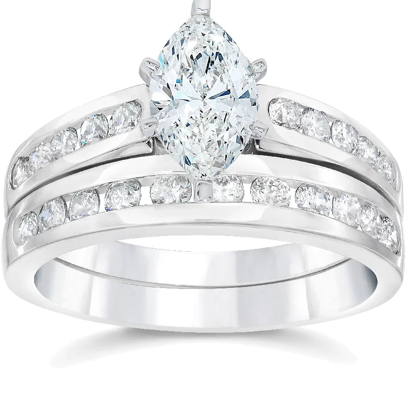 women diamond-accent engagement rings -2 Carat Marquise Enhanced Diamond Engagement Wedding Ring Set White Gold 14karat