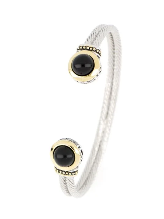 women colorful bracelets -Perola Black Onyx Cuff Bracelet