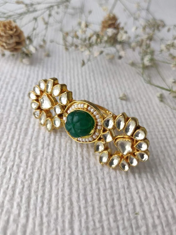 women sapphire rings for women -Green Color Gold Plated Jadau Kundan Ring - MRNG90YGR