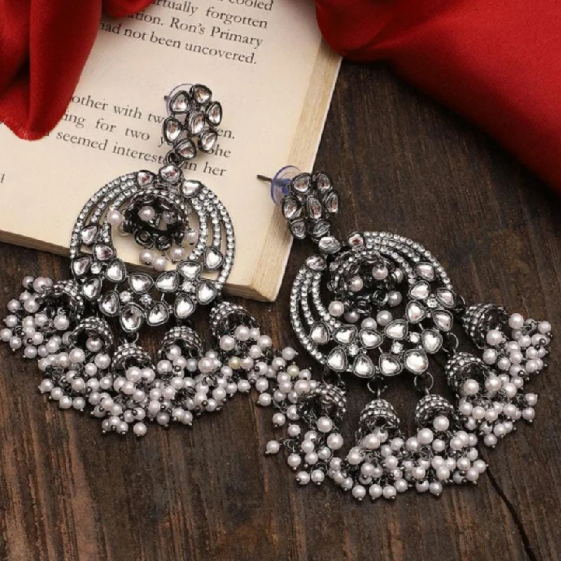 women rhinestone earrings -Manisha Jewellery Oxidised Plated Austrian Stone And Pearls Jhumki Earrings