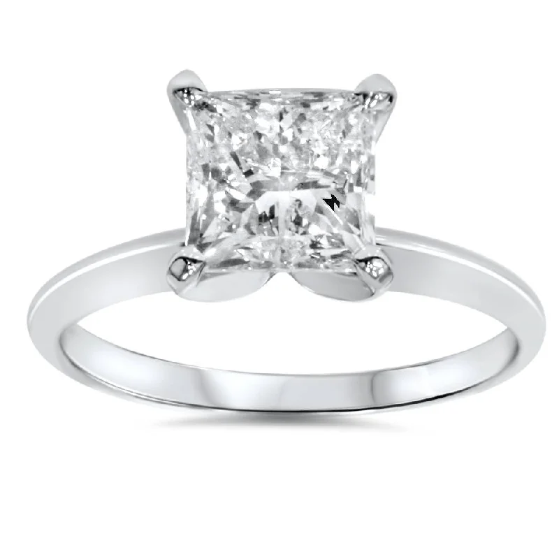 women custom engagement rings -1ct Solitaire Princess Cut Diamond Engagement Ring 14K White Gold