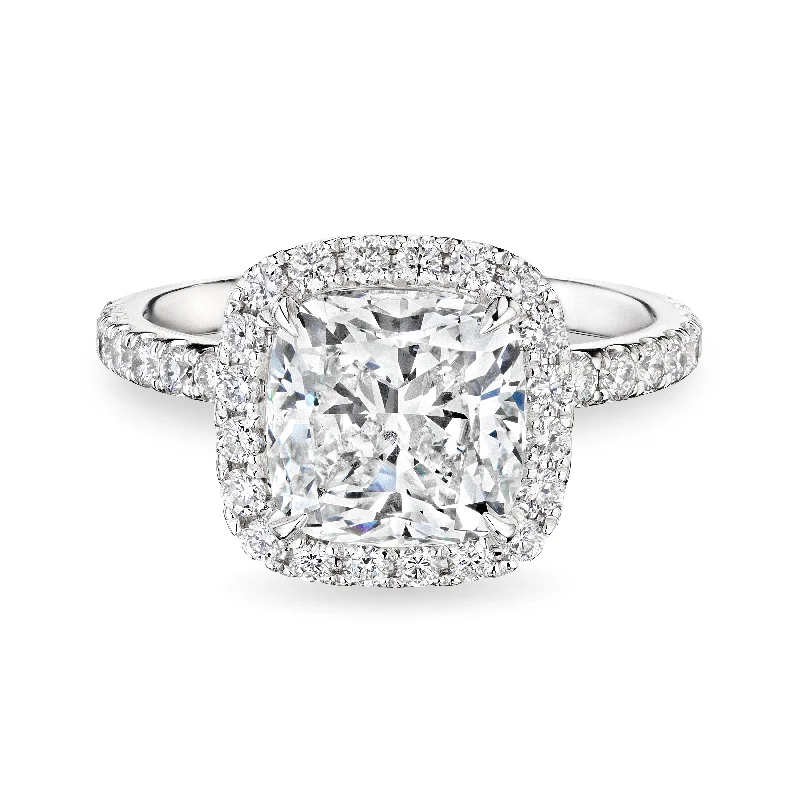 women cushion cut rings -Cushion Cut Diamond Ring with Halo, 3 CT