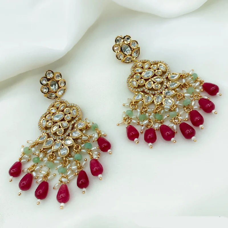 women butterfly stud earrings -Amoliya Jewels Gold Plated Polki Kundan Stone And Beads Dangler Earrings