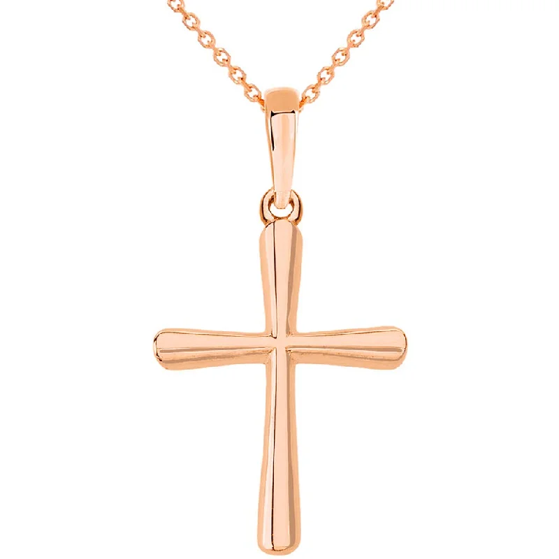 women statement gold necklaces -14k Rose Gold Slender Small Cross Charm Pendant Necklace