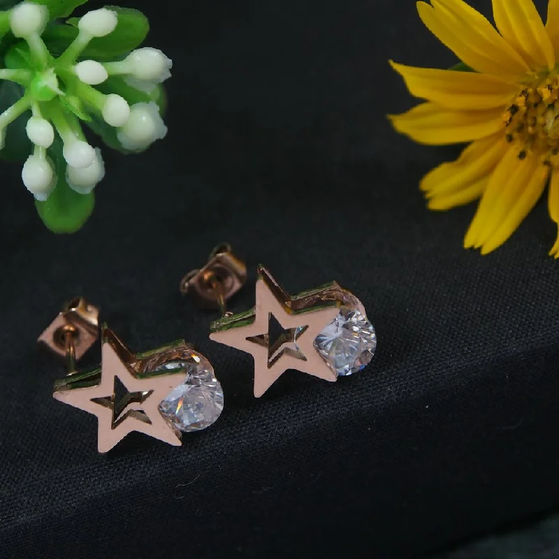 women textured earrings -Tarohi Jewels Stainless Steel Rosegold Plated Star Shaped Stud Earring-STNER 2844