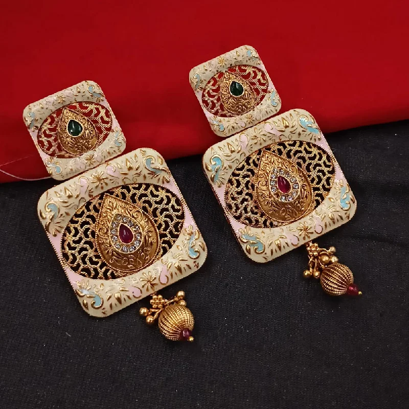 women cubic zirconia earrings -Padmawati Bangles Gold Plated Kundan Stone And Meenakari Dangler Earrings