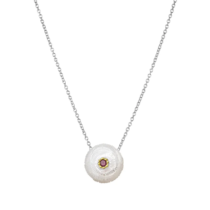 women rose gold pendant necklaces -Freshwater Pearl & Garnet Necklace - "Carnation"