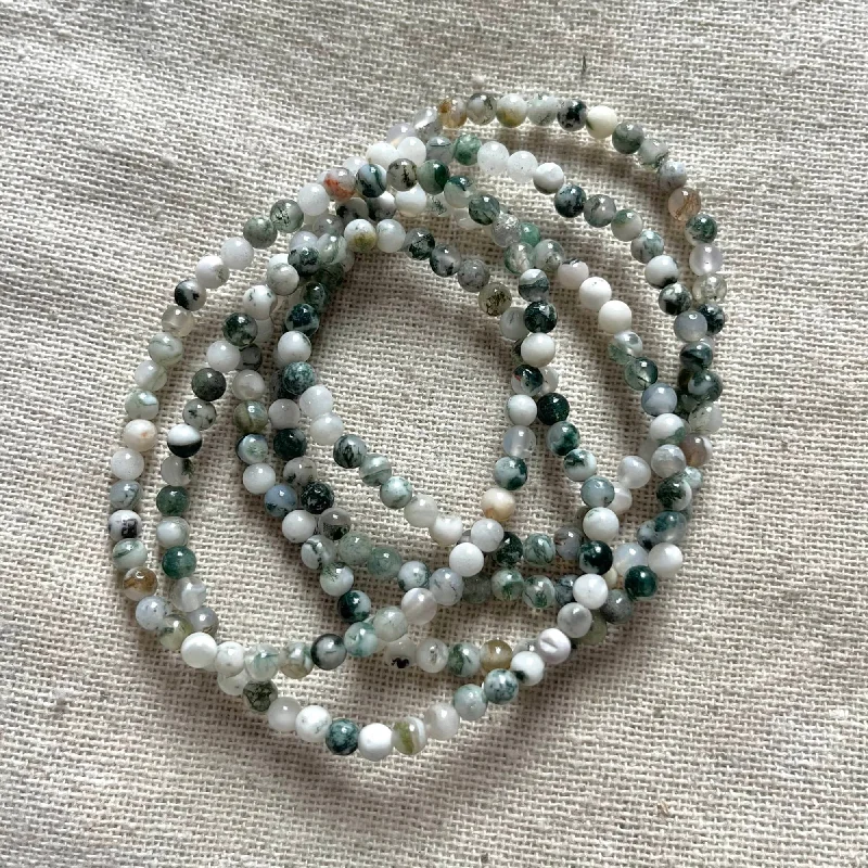 women pearl bangles -Tree Agate 4mm Beaded Bracelet - Grounding