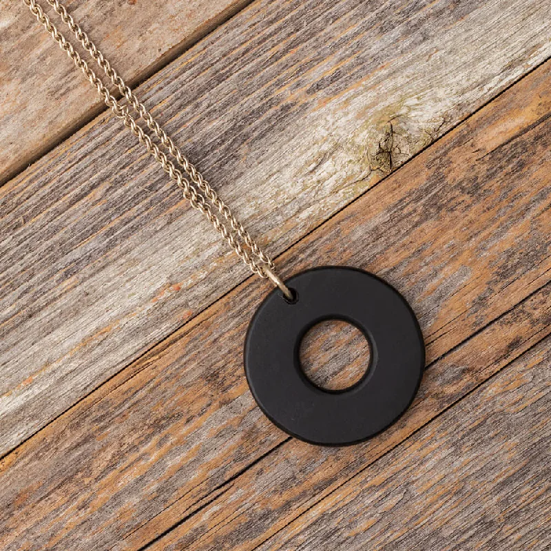 women custom engraved gold necklaces -Ebony Wood Circle Pendant Necklace