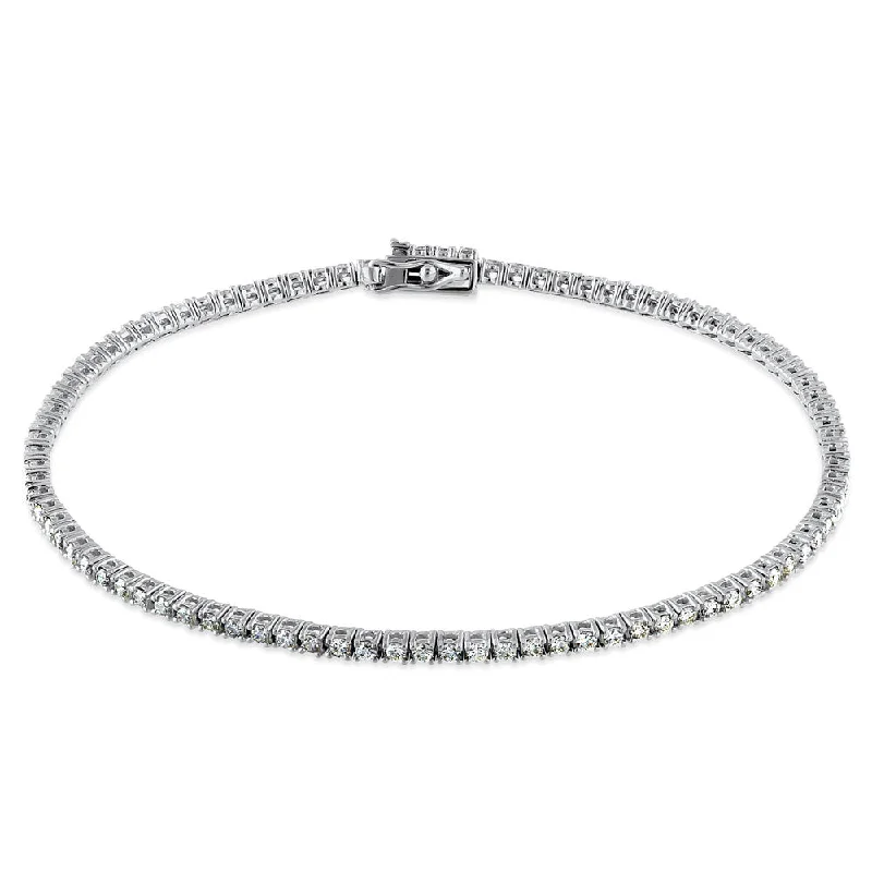 women large bangles -Solid 14k White Gold 1.5mm Diamond Bracelet