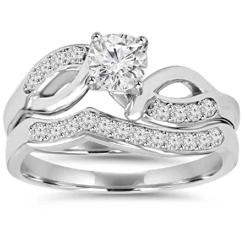 women halo engagement rings -3/4CT Diamond Engagement Wedding Ring Set 10K White Gold