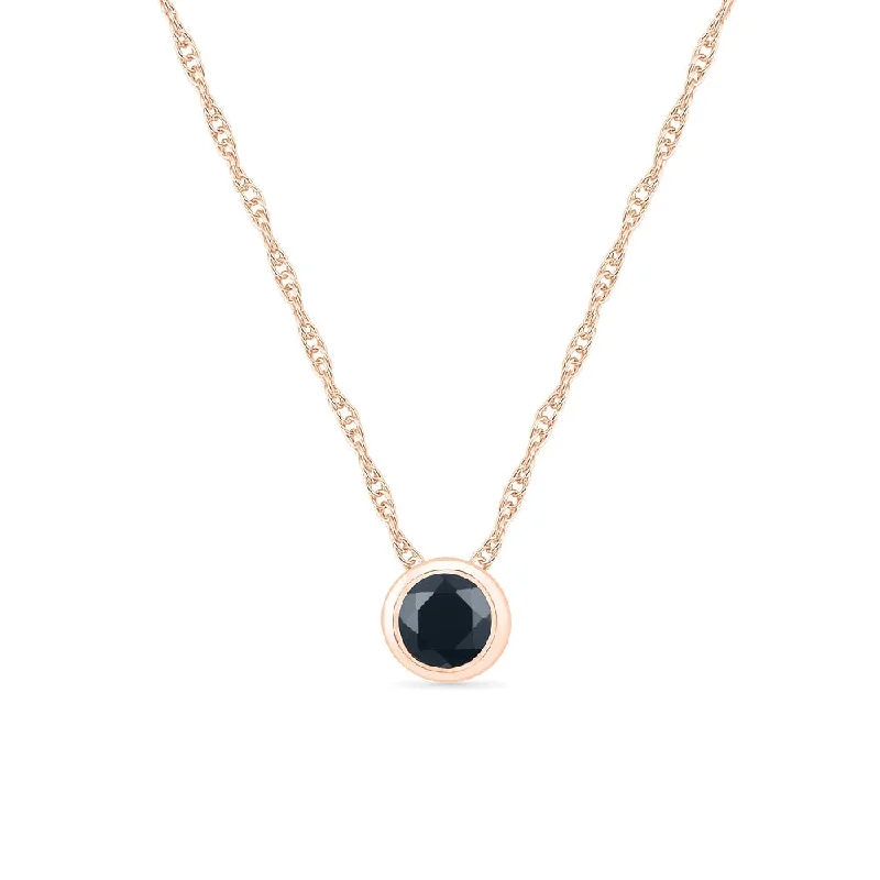 women rope necklaces -Black Diamond Bezel Set Necklace, Rose Gold or Silver