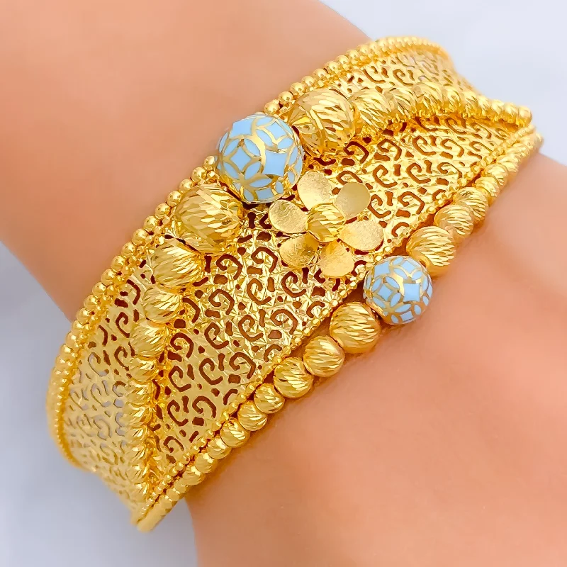 women engraved bracelets -Opulent Blue 21k Statement Bangle Bracelet