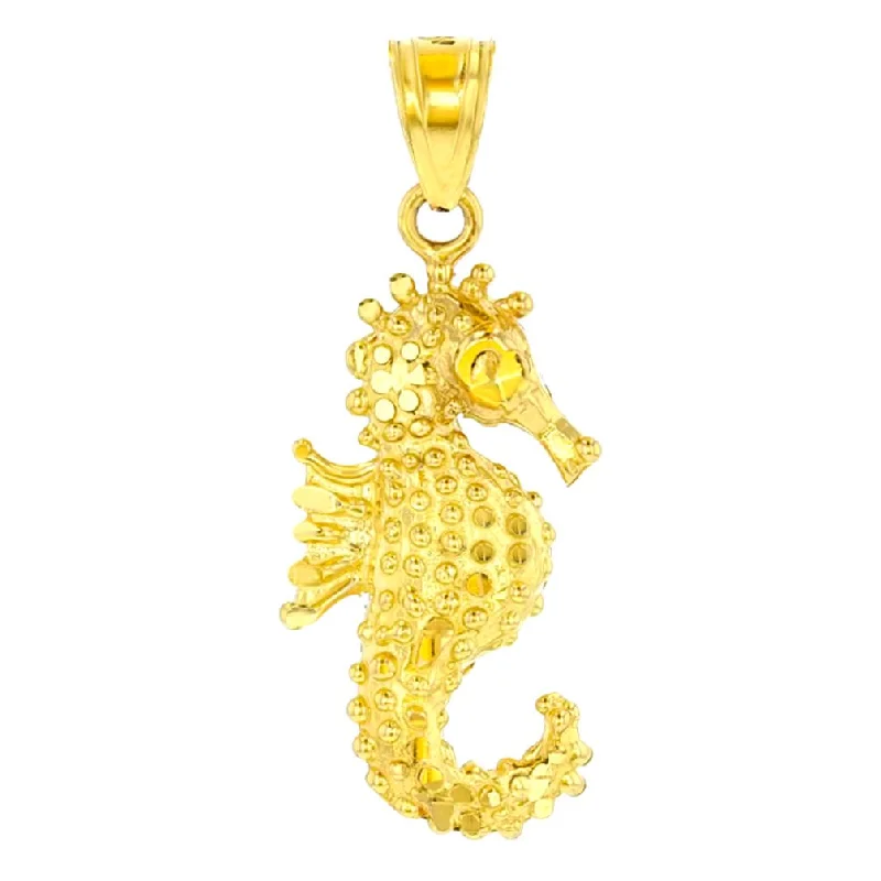 women tassel necklaces -Textured 14K Yellow Gold Budded Seahorse Charm Animal Pendant