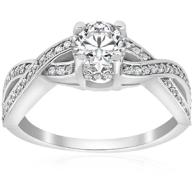 women double halo engagement rings -1 ct Diamond Infinity Twist Engagement Ring 1/2ct Center Stone 14K White Gold