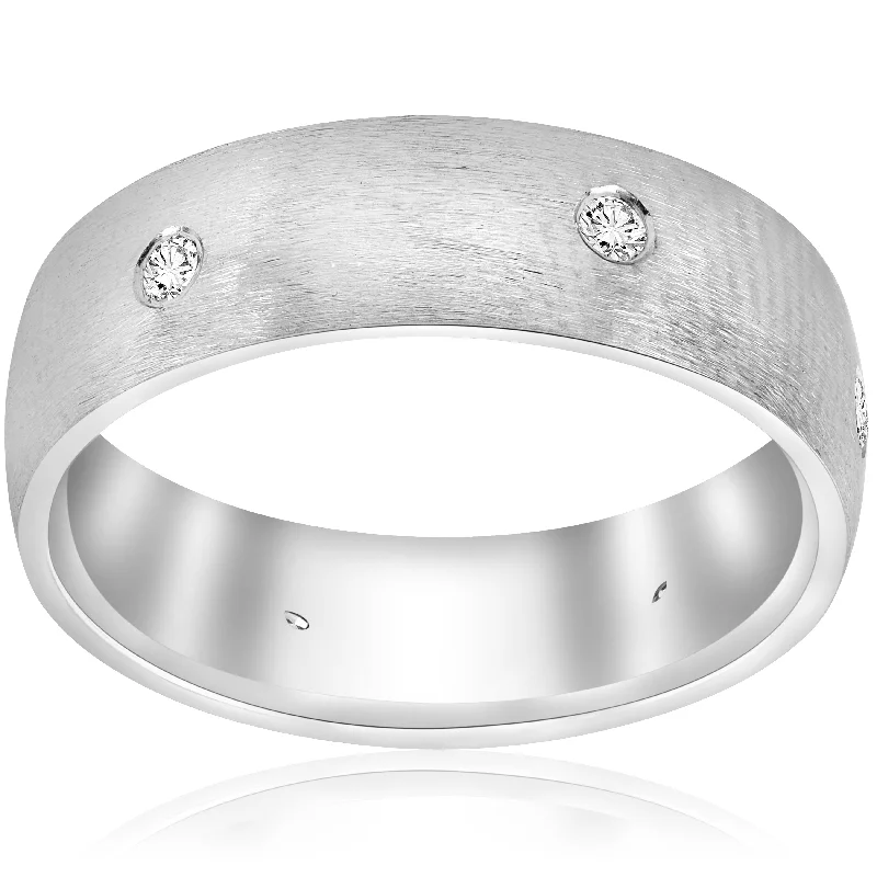 women modern luxury engagement rings -10k White Gold Diamond Brushed Wedding Ring